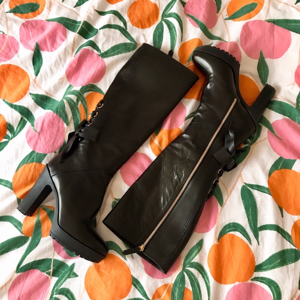 Valentino bow back knee high heel boots